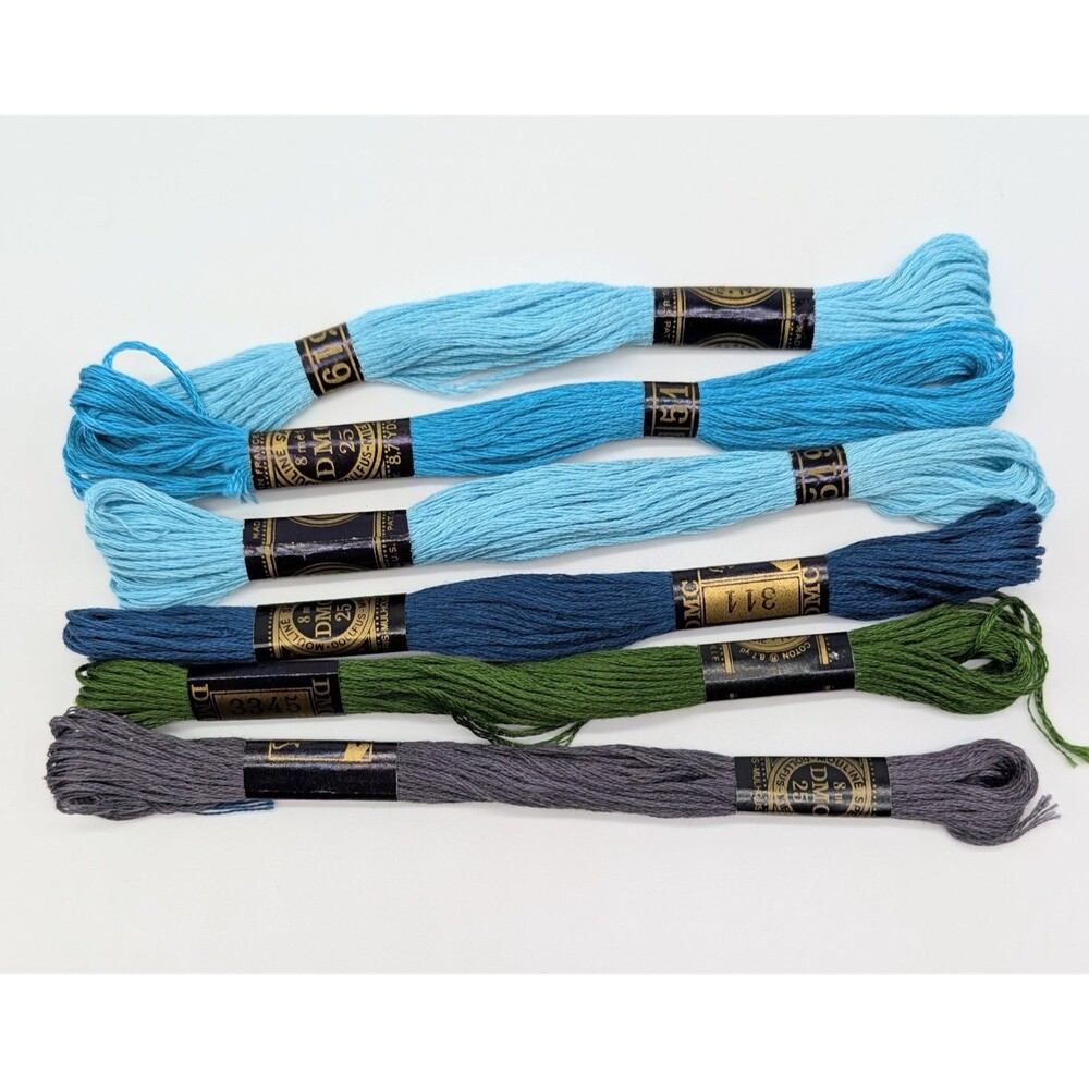 Mixed Lot of 6 DMC 6 Strand Embroidery Floss New Vintage Blue Green Gray